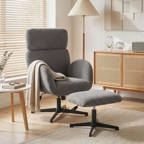 Fauteuil pivotant repose-pieds chaise d’accent à hauteur réglable appuie-tête réglable fonction balançoire - Couleur: Gris (1/4)