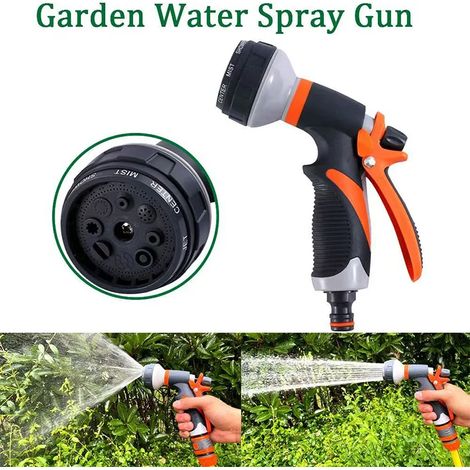 (1 pistolet à eau) Pistolet à eau à buse d'arrosage réglable, 8 modes, pulvérisateur haute pression pour l'arrosage du jardin, le lavage et le rinçage de la voiture (1/5)