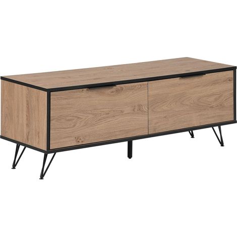 Beliani – Meuble TV industriel en bois d'ingénierie et métal noir – 2 tiroirs – Dimensions 120x40x46 cm – Rangement avec organisateur de câbles