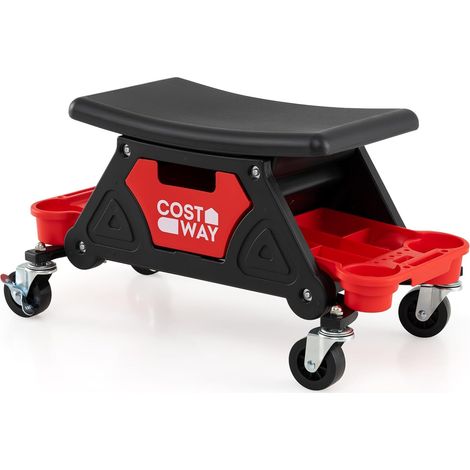 COSTWAY Sgabello da Officina con Ruote, Sedia Meccanico con Cassetto Estraibile e 2 Vassoi Divisori, capacità di 135 kg, per Riparazione Auto, per Garage e Officina (1/4)