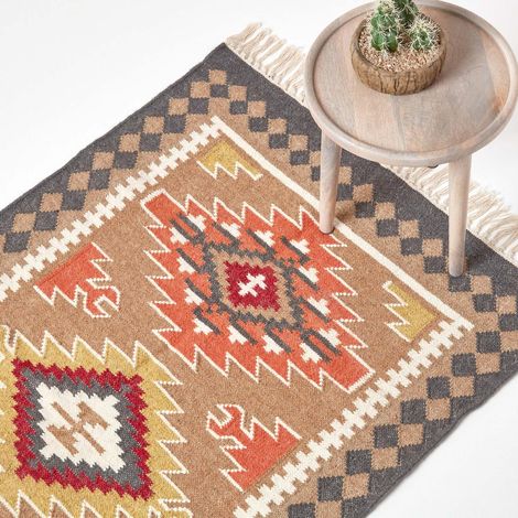 HOMESCAPES Kelim-Teppich Jaipur 160x230 cm – Handwebteppich aus Wolle & Baumwolle