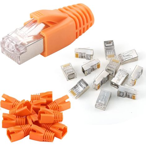 12 Pieces RJ45 Connectors Shielded Metal CAT6 Modular Plug - Cat 6 FTP 8P8C Ethernet Connector RJ45 Crimp Cable (1.2mm/0.047" Wire Hole) with CAT6 Strain Relief Boots (1/5)