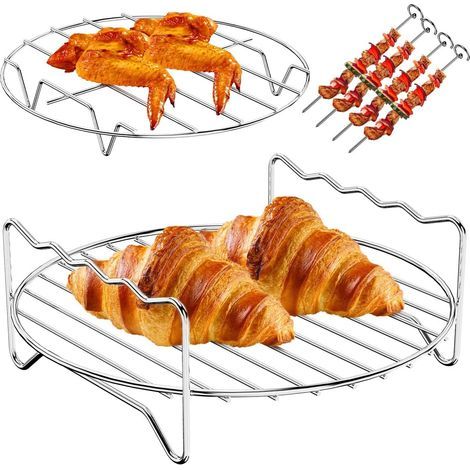 Lot de 2 grilles pour friteuse à air chaud de 20 cm (8 pouces), accessoires XL avec 4 barres de cuisson, compatibles avec la plupart des friteuses à air chaud de 5,3 à 5,8 litres. (1/5)