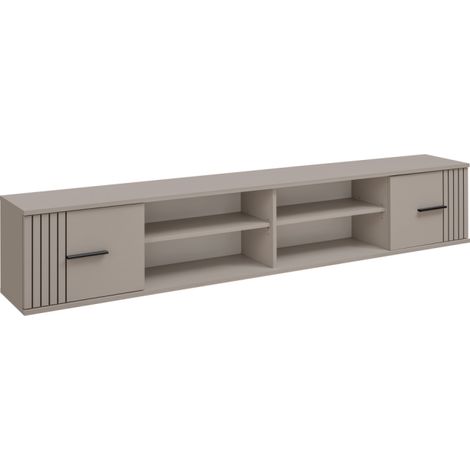 Meuble mural avec rangements Sigma - Bois MDF cachemire et décor noir - 204 x 39 x 25 cm - Livraison gratuite (1/3)