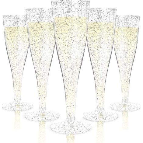 54 Pièces Flûtes à Champagne en Plastique, 150ml Paillettes D'argent Verres à Champagne Réutilisables Coupes à Vin de Fête à Tige pour Fêtes de Douche D'anniversaire Mariage Jardin (1/5)