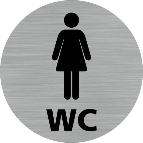 Pictogramme WC Femmes (Q0419).- Adhésif aspect aluminium brossé - Diamètre 76 mm