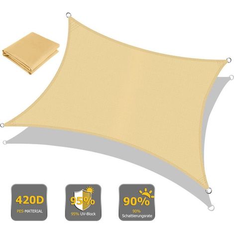 2x2 m voile d'ombrage Beige jaune rectangulaire extérieur auvent de jardin anti - UV (1/5)