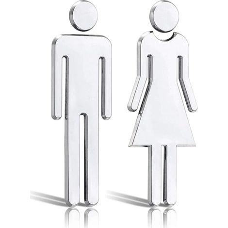 Signes WC de Symboles Hommes et Femmes, Stickers pour Toilettes, 12cm Plaque de Porte Panneaux Toilette Argenté Femmes Hommes Signes WC Adhésive, pour Toilette Porte de Restaurant Publique Hôtel (1/5)