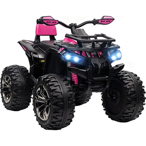 HOMCOM quad eléctrico para niños 12V, quad para niños de 3–5 años con 2 motores, suspensión, arranque suave, 3–8 km/h, música, faros LED, USB, rosa (1/5)