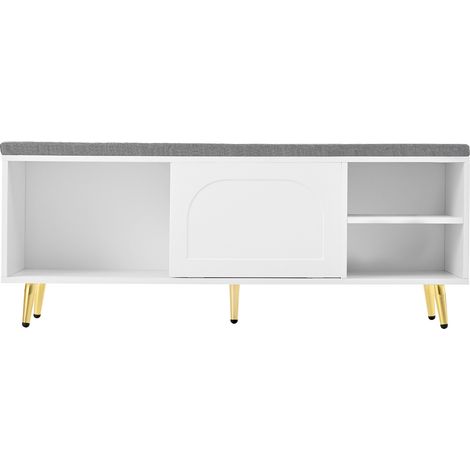 Banco zapatero con almacenaje y cojín de asiento 121 x 35 x 49 cm blanco HOMVRA (1/5)