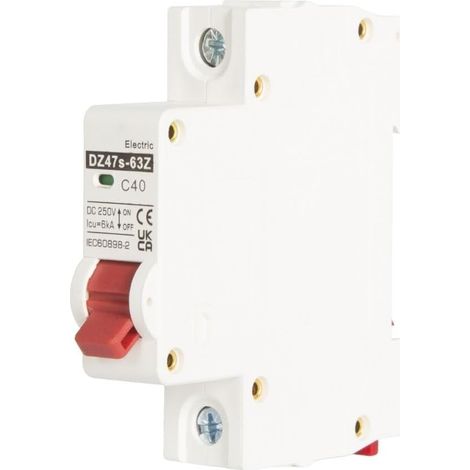 Disjoncteur 40A, Mini Disjoncteur Solaire 1P DC 250V Interrupteur de Protection Contre les Surcharges Disjoncteur Miniature pour Système Photovoltaïque (1/5)