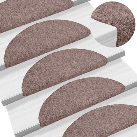 Tapis d'escalier-Moquette d'escalier-Tapis de marches auto-adhésifs 5 pièces 56 x 17 x 3 cm Marron clair Demi-rond 801442 (1/5)