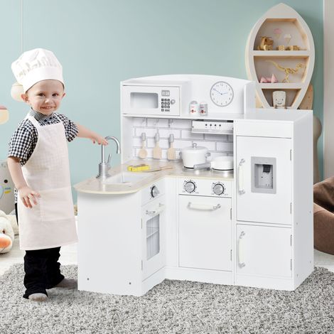 Cuisine pour enfants, ensemble de 14 accessoires, distributeur d'eau électrique, 86 x 64 x 84,5 cm, blanc