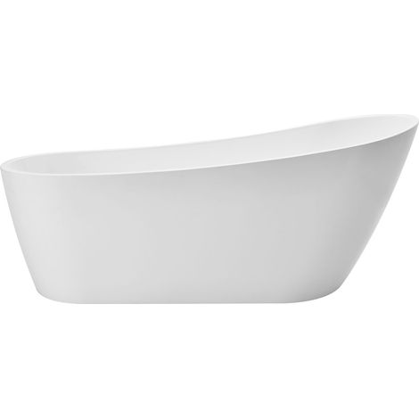 Mophorn Bañera Exenta 170 x 74 x 70 cm, Bañera Independiente Acrílica Ovalada de 215 L, Incluye Rebosadero y Desagüe con Acabado en Cromo Pulido, Diseño Antifugas, para Baños Modernos, Color Blanco (1/5)