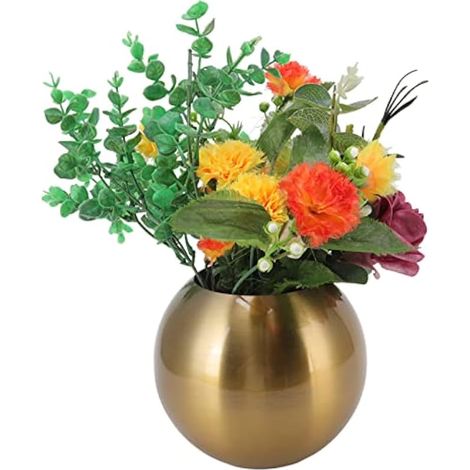 Vase bol à bulles, petit vase boule en acier inoxydable, vase décoratif rond pour mariages, événements, bureau ou maison (Or) (1/5)