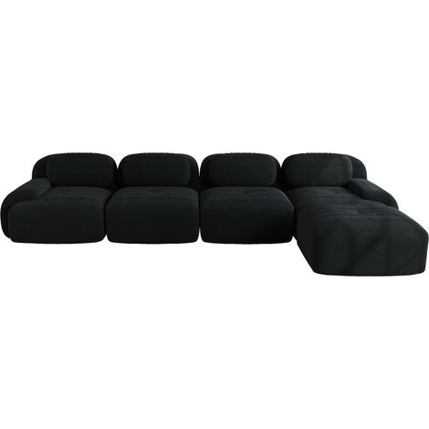 Sofá esquinero de 4 plazas negro en tejido acanalado con chaise longue y espuma 32D (1/5)