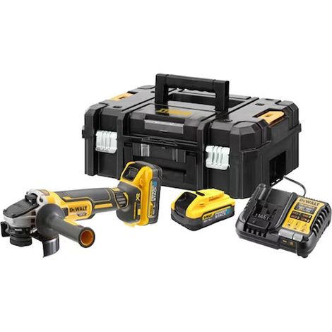 Dewalt – Meuleuse 125mm 18V DCG409H2TQW – Moteur Brushless – 2 batteries POWERSTACK 5Ah – Vitesse à vide 9000 tr/min – Frein électronique
