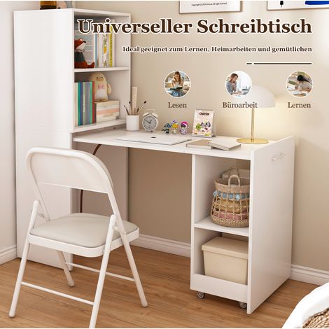Bureau escamotable avec rangements, MDF blanc, gain de place pour chambre et bureau – MEUBLIV (1/5)