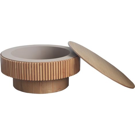 Table basse ronde 75 cm avec rangement intégré en MDF et placage bois naturel MODENUIT (1/5)