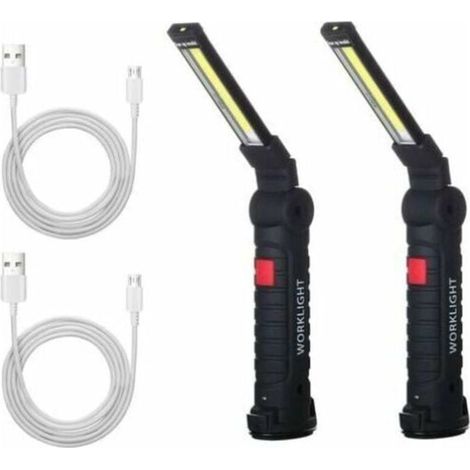 Dos focos de trabajo magnéticos COB recargables, ideales para inspecciones y acampadas. (1/4)