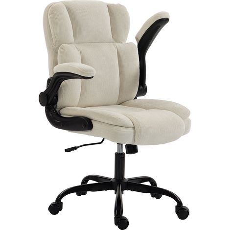 Chaise de bureau - HOMCOM - ergonomique, fonction bascule, hauteur réglable, accoudoirs relevables - chenille - 70x67x108cm - beige (1/5)