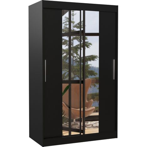 Petite armoire de chambre 2 portes coulissantes noir et miroir Tinko 120cm (1/3)