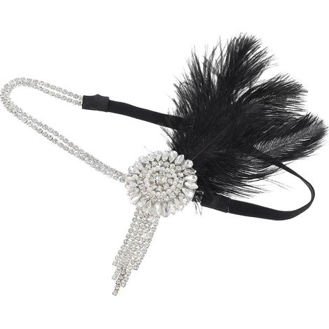 Black Feather Headband, Elegant 1920s Style Party Headpiece (1/5)