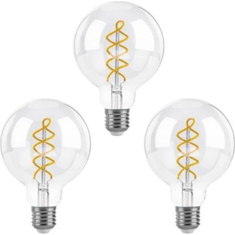 Bombillas LED Edison regulables E27, G95, bombilla decorativa LED vintage de filamento en espiral, 4W (equivalente a 40W), blanco cálido 2700K, 400LM, cristal transparente, paquete de 3 [Clase energét (1/5)