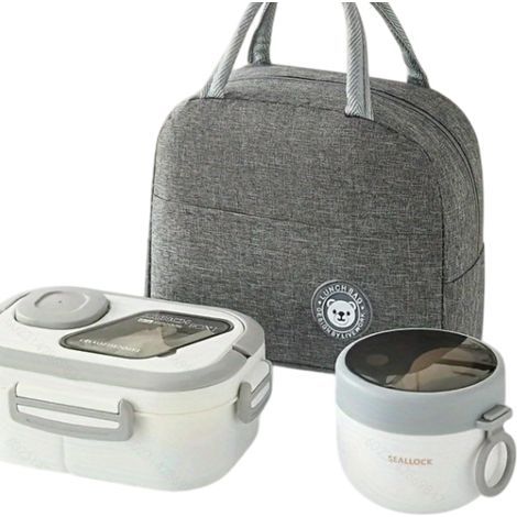 boîte à lunch à compartiments1200 mlboîte à lunch blanche+tasse+sac] (1/5)