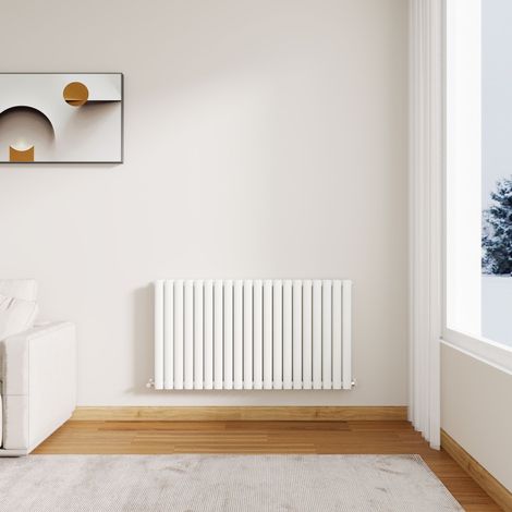 Stech Homes Modern White Oval Column Designer Radiator Horizontal 600 x 1416 mm Double Panel Central Heating Radiators