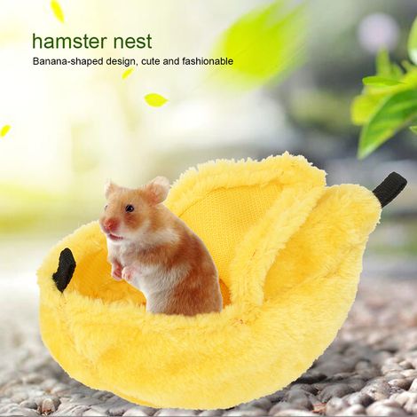 Petit nid douillet en peluche en forme de banane pour hamster, idéal pour un hamac (jaune) (1/5)