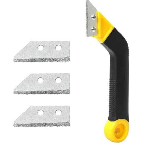 Scie à joints de carrelage, scie à joints angulaire avec 3 lames de rechange, outil de retrait de joints pour le nettoyage des carreaux (jaune) (1/5)