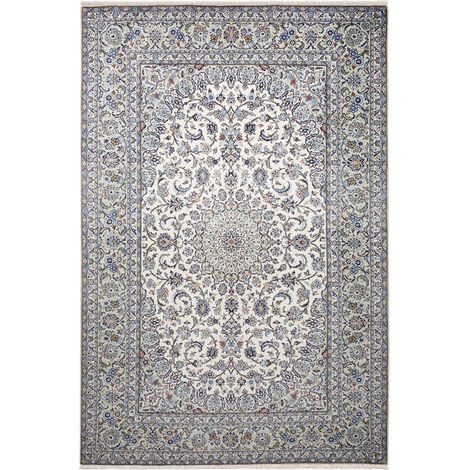 Tapis d'orient 196 x 297 cm, motif oriental, noué à la main en laine, bleu, crème et beige, authenticité persane (1/5)