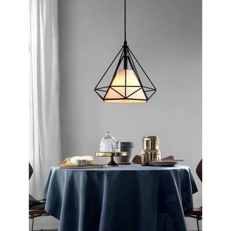 Yowei Lampe Suspension Inddustrielle en Diamant Cage Noir Lustre Plafonnier en Métal Vintage pour Salon Chambre (1/4)