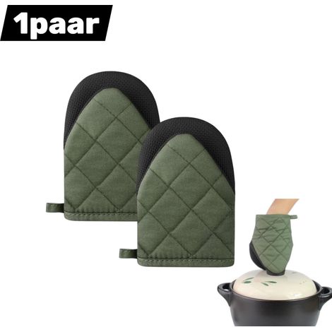 Paire de maniques de cuisine en silicone antidérapant résistantes à la chaleur avec clips de maintien pour four pâtisserie barbecue et usage domestique couleur verte (1/5)