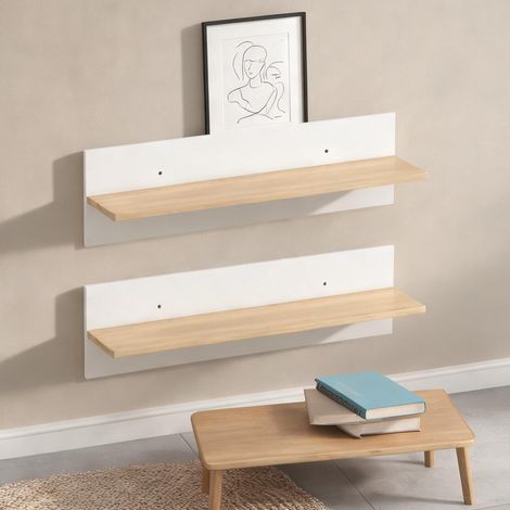 Lot de 2 étagères murales blanches bois 80 x 16,5 x 20 cm (1/5)
