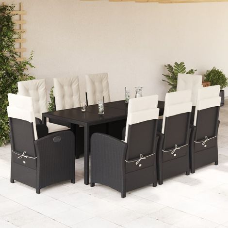 9-tlg. Garten-Essgruppe mit Kissen Schwarz Poly Rattan (1/5)