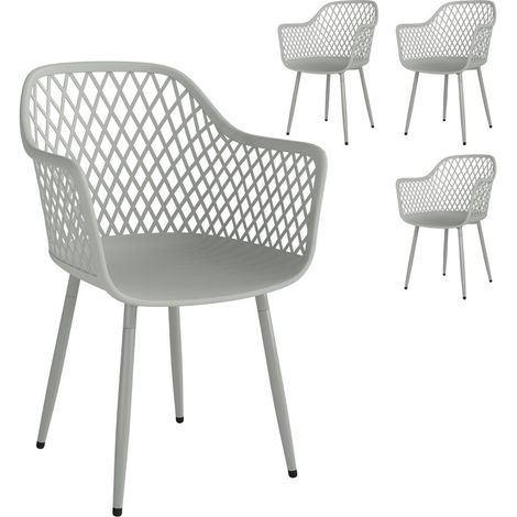 Set de 4 sillas de jardín de plástico gris con reposabrazos y respaldo 56 x 51 x 84 cm (1/5)