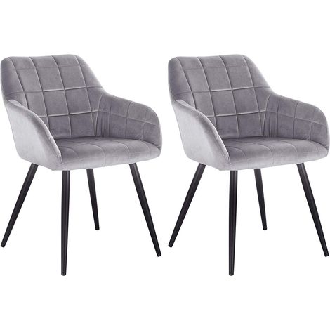 Woltu – Lot de 2 chaises de salle à manger avec accoudoirs – Velours gris, pieds en métal – Confort ergonomique, hauteur d'assise 49cm