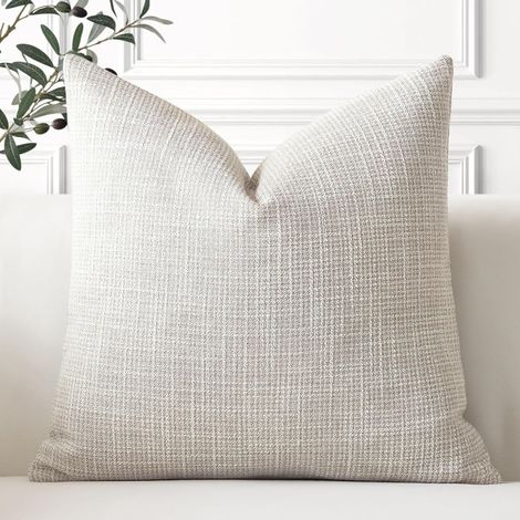 Housse de Coussin 40x40 cm Beige Lot de 1 Lin Naturel Uni, Taie Respirante Moderne pour Canapé Salon Chambre (1/5)