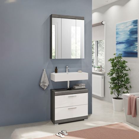 Ensemble 2 meubles de salle de bain anthracite et blanc - ORIE
