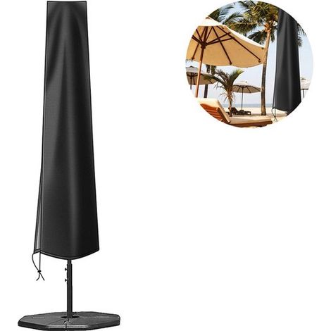Housse de parasol imperméable - Protection UV - Pour parasol de jardin - Cordon de serrage coupe-vent - Tissu Oxford - Noir - 190 x 50 x 30 cm - 1 pièce (1/5)