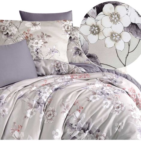 Bettwäsche-Set 200x220 Baumwolle, dicke Baumwolle, Satin, Blumen, lila, Alenya (1/5)