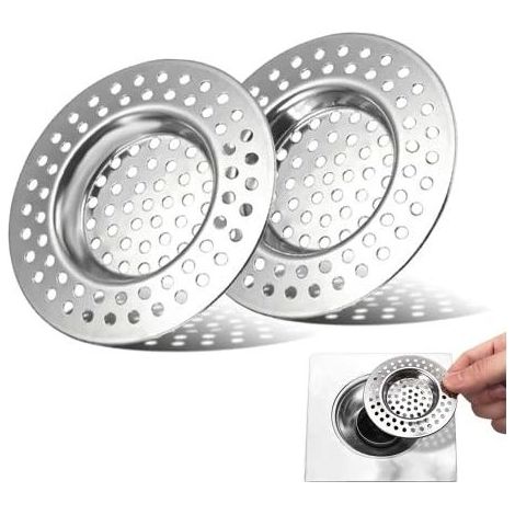 2 Pcs Filtre évier Cuisine, Tamis lavabo en INOX, Filtre Cheveux Douche, Filtre de Vidange pour évier, Grille Evier Cuisine, Accessoire Drain Lavabo Baignoire Bonde, pour Salle de Bai (1/5)