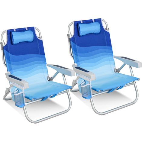 HOMECALL Klappstuhl Strandstuhl Klappbar Leicht Strand 5-stufig verstellbare Rückenlehne,Bis 136KG,Aluminiumrahmen, eine große isolierte Kühltasche, Aufbewahrungstasche, 2 St