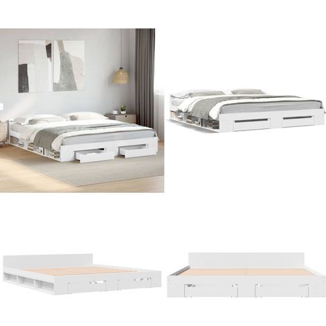 Bettgestell mit Schubladen Weiß 180x200 cm Holzwerkstoff - Bettes - Doppelbett - Holzrahmen - Schubladenschrank - Weißer Schrank - Home & Living (1/5)