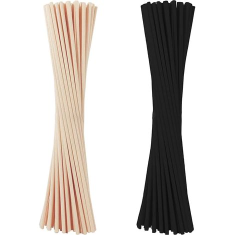 50 x Reed Diffuser Sticks, Fibre Aroma Diffuser Sticks for Essential Oil in Home, Office, Hotel Spa 20 cm x 3 mm (Natural, Black) (1/5)