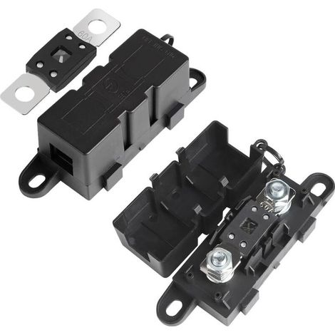 Set di 2 portafusibili Mega con 2 fusibili Mega da 60A, portafusibili Mega con fissaggio a bullone M8 per auto, barche, moto, roulotte e camion. (1/5)