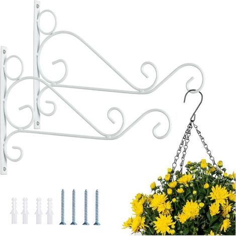 2 supports métalliques blancs pour paniers suspendus extérieurs – Lot de 2, longueur 30 cm, design robuste et élégant (1/5)