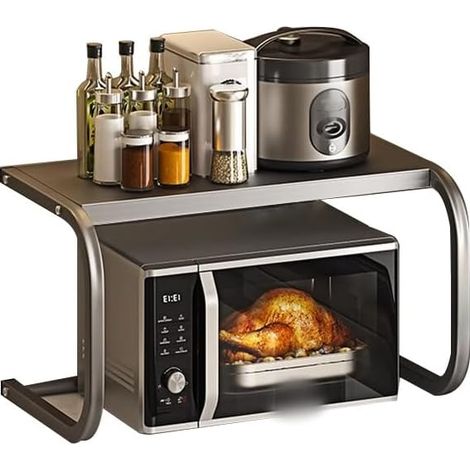 Countertop Heavy Duty Stand Microwave Oven Rack Over Microwave Shelf Countertop 2 Tier Kitchen Microwave Stand (Gray Standard style) (1/5)